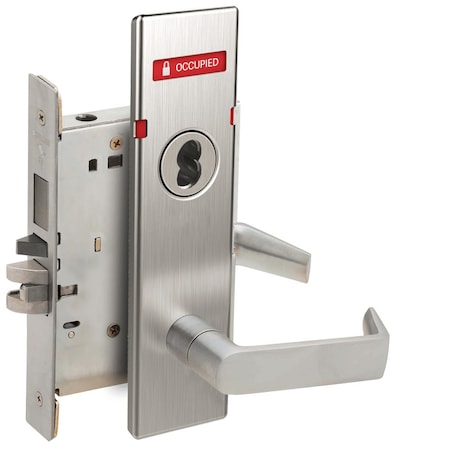 L Series Mortise Lock, Faculty Restroom Lock, 06 Lever, N Escutcheon, Less FSIC, Right Hand, VACANT/